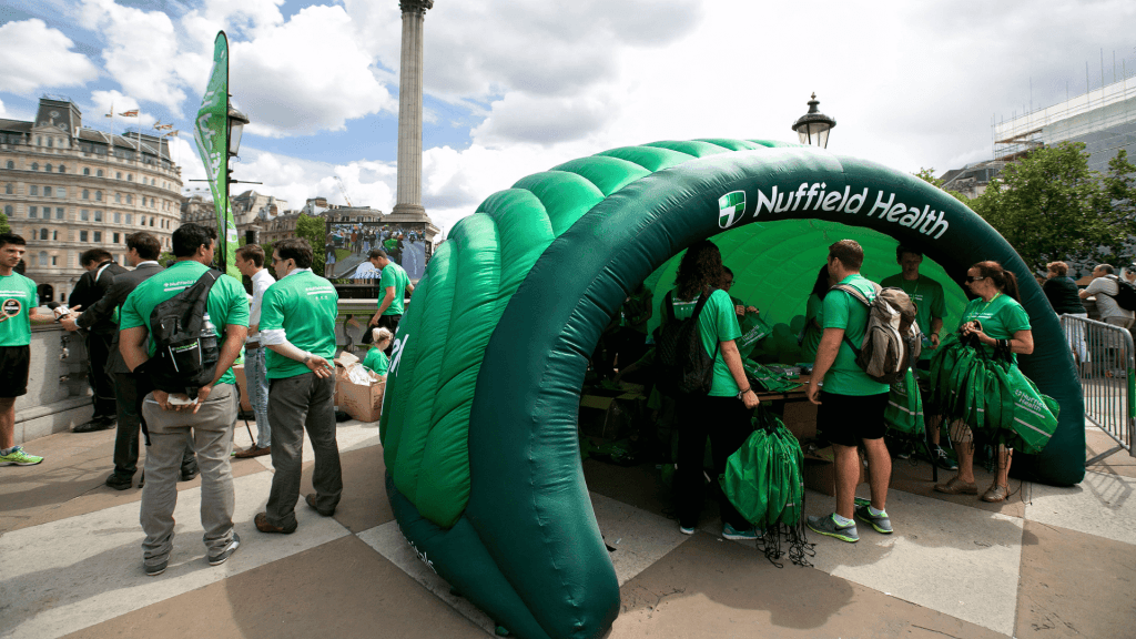 Green inflatable Luna pod for Nuffield Health