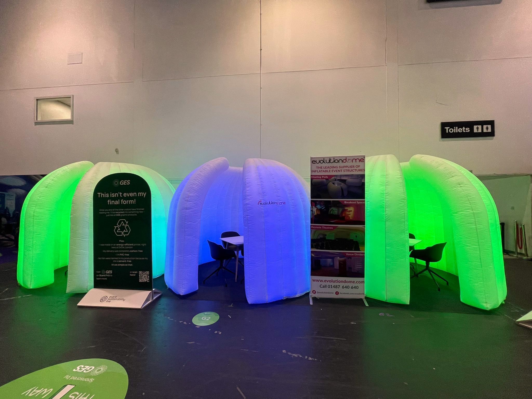 Three meeting pods at Event Sustainability Live
